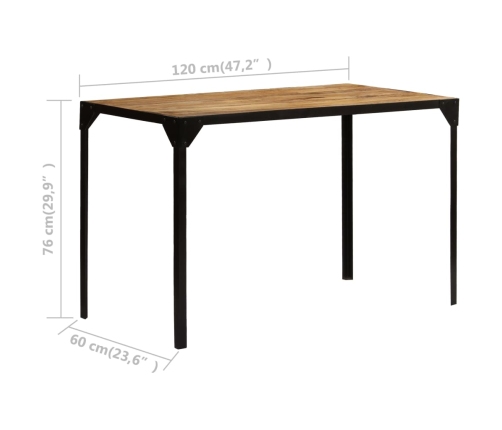 vidaXL Mesa de comedor madera maciza de mango rugosa y acero 120 cm