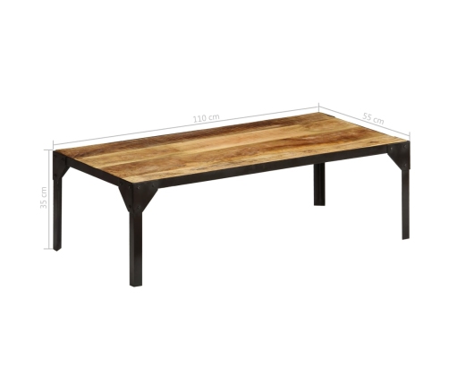 vidaXL Mesa de centro de madera maciza de mango rugosa y acero 110 cm