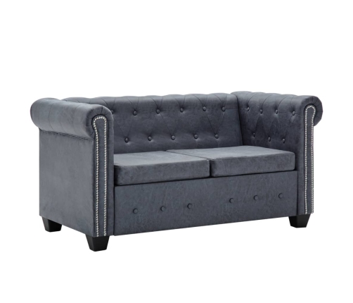 Sofá Chesterfield de 2 plazas piel de ante artificial gris