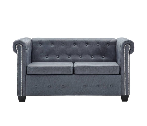 Sofá Chesterfield de 2 plazas piel de ante artificial gris