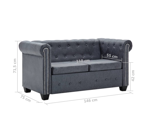 Sofá Chesterfield de 2 plazas piel de ante artificial gris