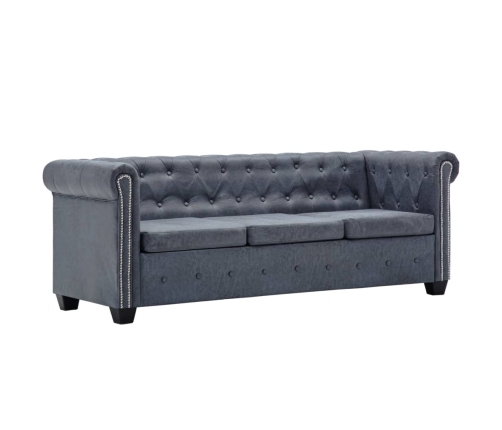 Sofá Chesterfield 3 plazas de piel de ante artificial gris