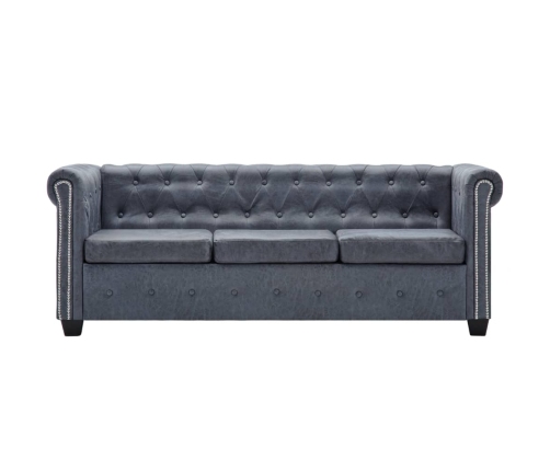 Sofá Chesterfield 3 plazas de piel de ante artificial gris