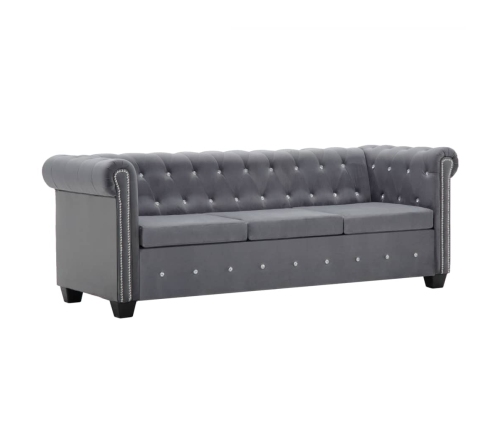 Sofá chesterfield de 3 plazas de terciopelo 199x75x72 cm gris