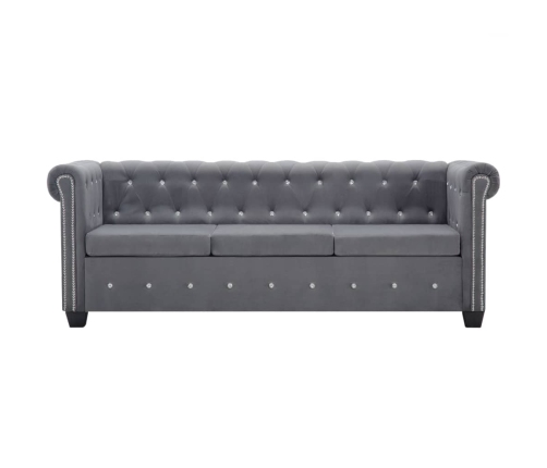 Sofá chesterfield de 3 plazas de terciopelo 199x75x72 cm gris