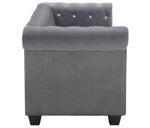 Sofá chesterfield de 3 plazas de terciopelo 199x75x72 cm gris