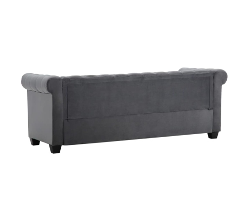 Sofá chesterfield de 3 plazas de terciopelo 199x75x72 cm gris