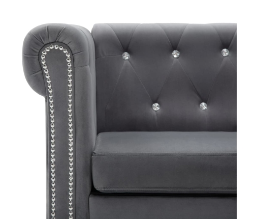 Sofá chesterfield de 3 plazas de terciopelo 199x75x72 cm gris