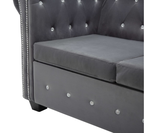 Sofá chesterfield de 3 plazas de terciopelo 199x75x72 cm gris