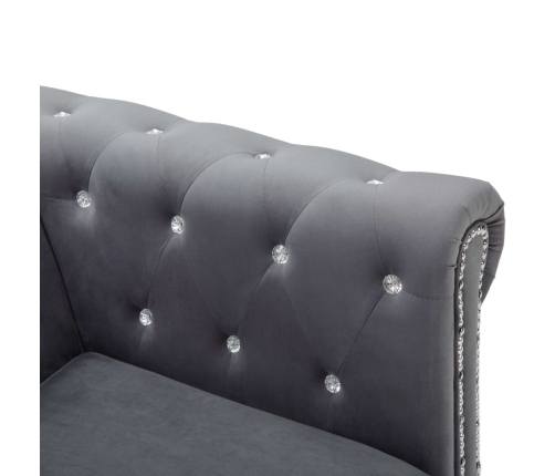 Sofá chesterfield de 3 plazas de terciopelo 199x75x72 cm gris