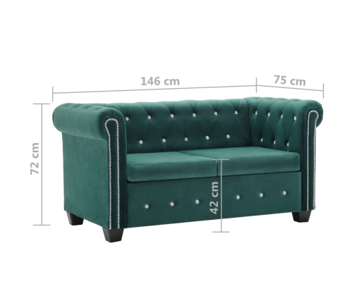 Sofá chesterfield de 2 plazas de terciopelo 146x75x72 cm verde
