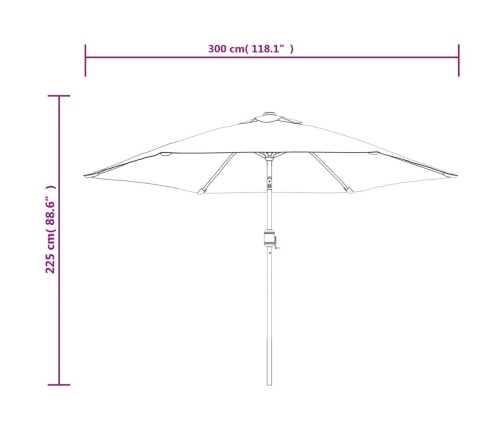 Sombrilla de jardín con luces LED palo de acero taupe 300cm