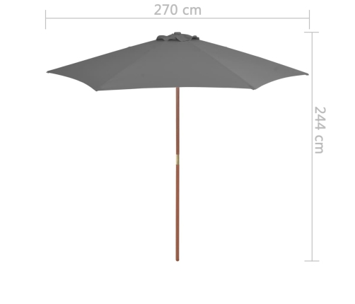 Sombrilla de jardín con palo de madera antracita 270 cm