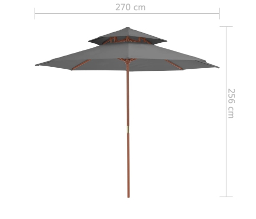 Sombrilla de dos niveles con palo de madera antracita 270 cm