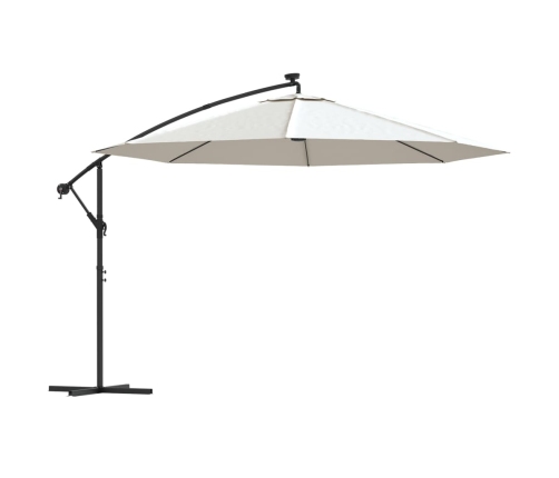 Sombrilla voladiza jardín con luces LED palo acero arena 350 cm