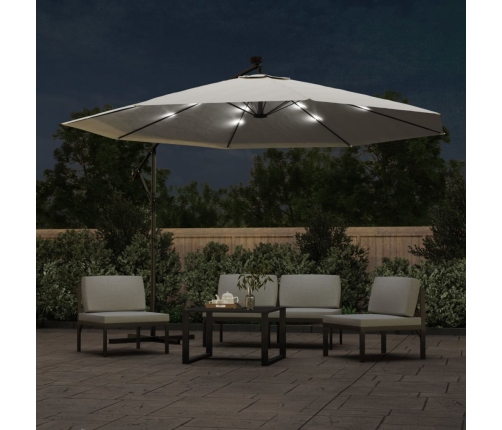 Sombrilla voladiza jardín con luces LED palo acero arena 350 cm