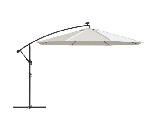 Sombrilla voladiza jardín con luces LED palo acero arena 350 cm