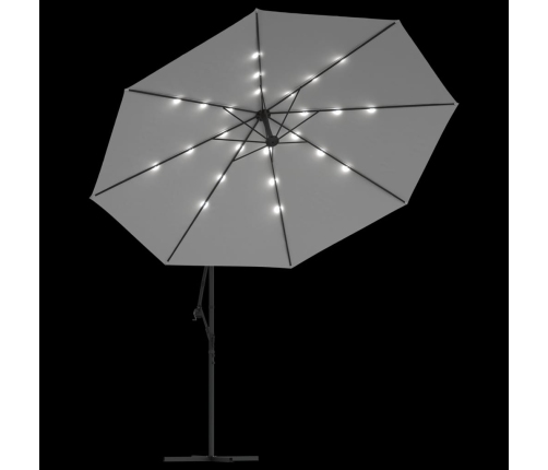 Sombrilla voladiza jardín con luces LED palo acero arena 350 cm