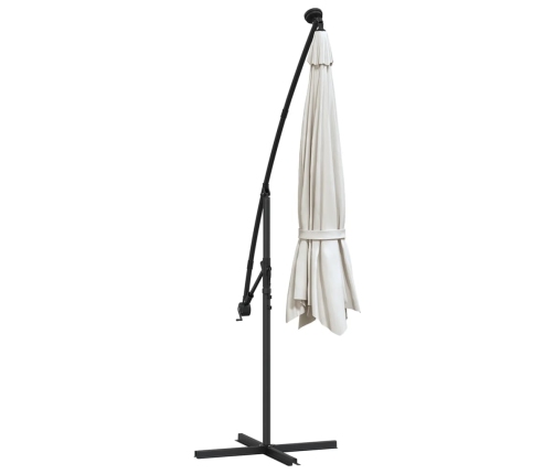 Sombrilla voladiza jardín con luces LED palo acero arena 350 cm