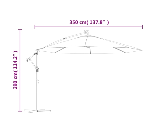 Sombrilla voladiza con luces LED y poste de metal verde 350 cm