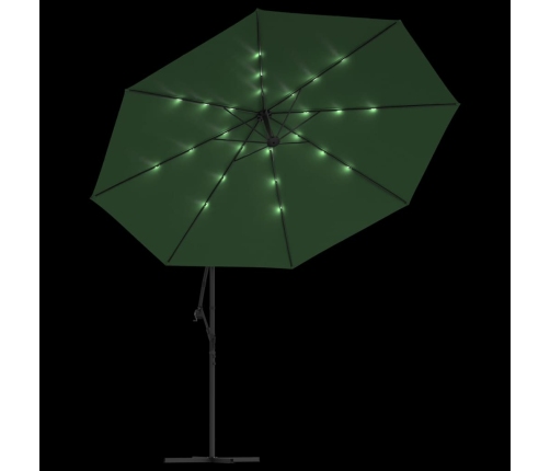 Sombrilla voladiza con luces LED y poste de metal verde 350 cm