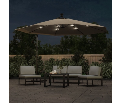 Sombrilla voladiza jardín con luces LED palo acero taupe 350 cm