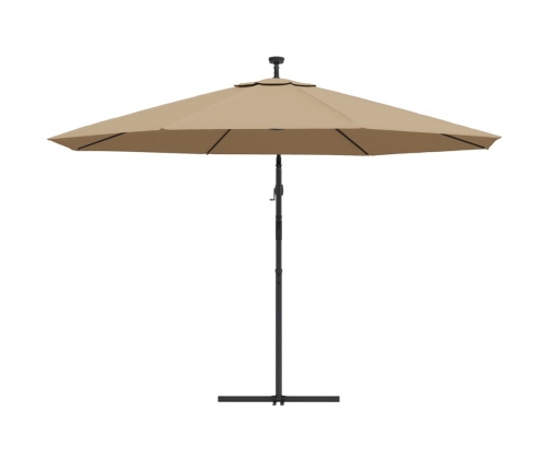 Sombrilla voladiza jardín con luces LED palo acero taupe 350 cm