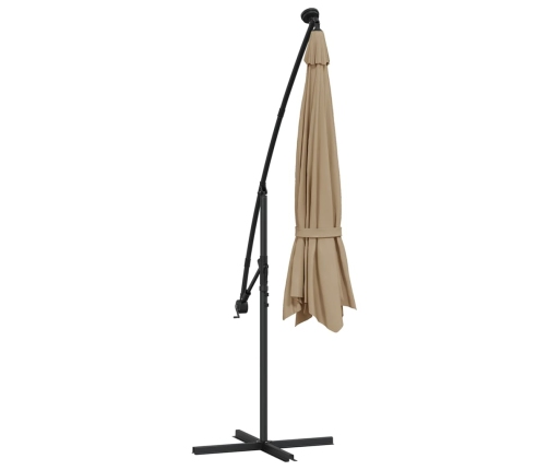 Sombrilla voladiza jardín con luces LED palo acero taupe 350 cm
