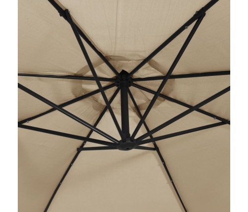 Sombrilla voladiza jardín con luces LED palo acero taupe 350 cm