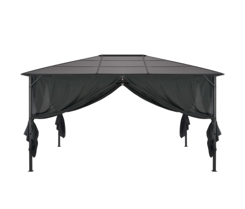 Cenador con cortinas aluminio 4x3x2,6 m negro