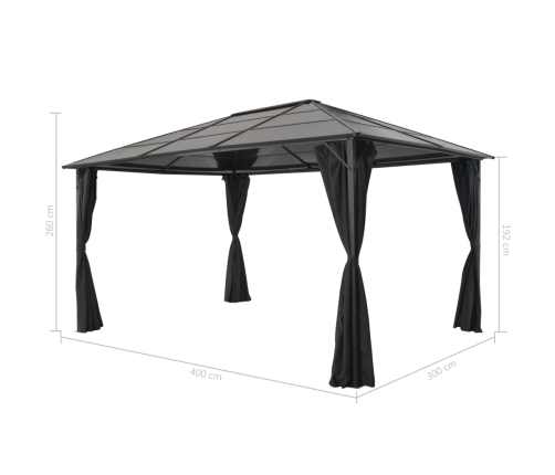 Cenador con cortinas aluminio 4x3x2,6 m negro