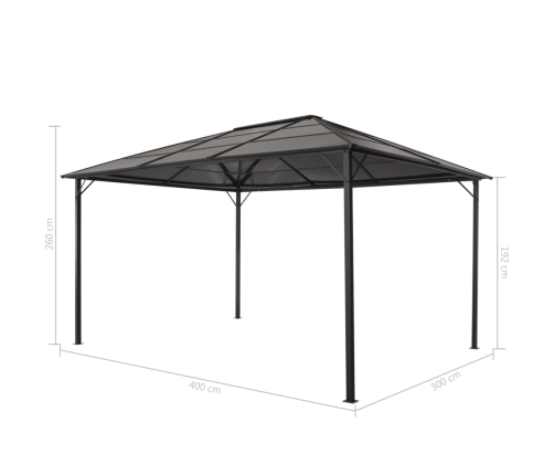 Cenador con tejado aluminio 4x3x2,6 m negro