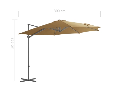 Sombrilla de jardín voladiza con palo de acero taupe 300 cm