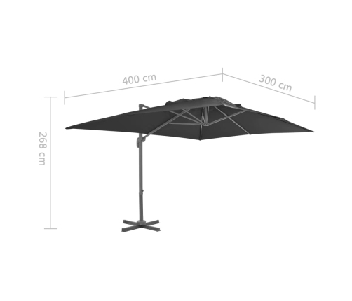 Sombrilla jardín voladiza palo de aluminio antracita 400x300 cm