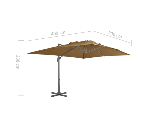 Sombrilla jardín voladiza con palo de aluminio taupe 400x300 cm