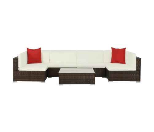 Set muebles de jardín 7 piezas y cojines ratán sintético marrón