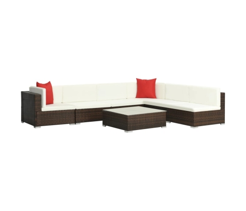 Set muebles de jardín 7 piezas y cojines ratán sintético marrón