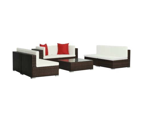 Set muebles de jardín 7 piezas y cojines ratán sintético marrón