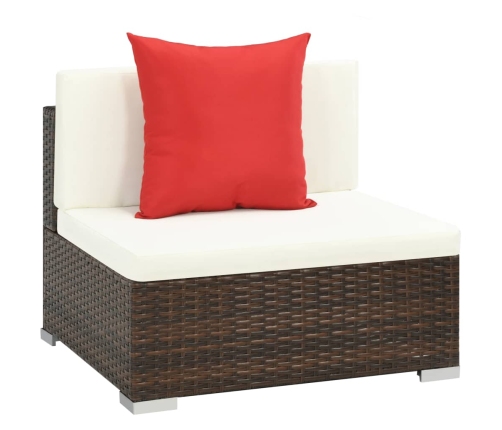 Set muebles de jardín 7 piezas y cojines ratán sintético marrón