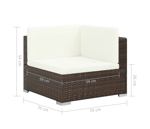 Set muebles de jardín 7 piezas y cojines ratán sintético marrón
