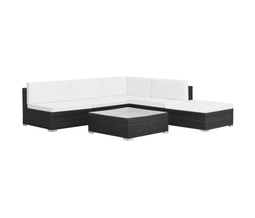 Set muebles de jardín 6 piezas y cojines ratán sintético negro
