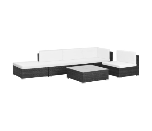 Set muebles de jardín 6 piezas y cojines ratán sintético negro