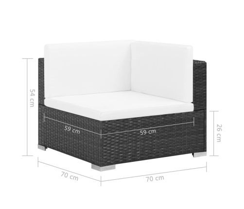 Set muebles de jardín 6 piezas y cojines ratán sintético negro