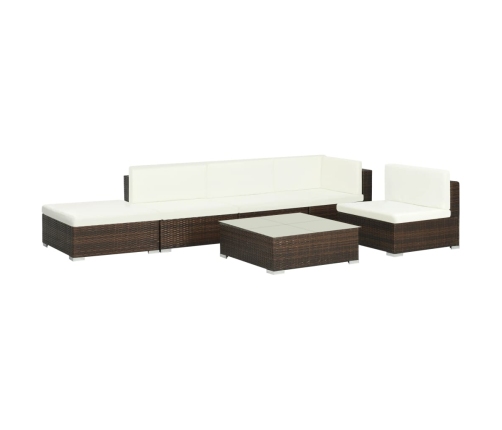 Set muebles de jardín 6 piezas y cojines ratán sintético marrón