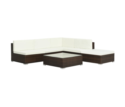 Set muebles de jardín 6 piezas y cojines ratán sintético marrón