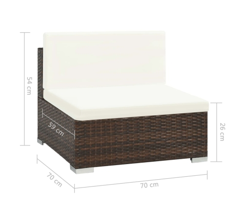 Set muebles de jardín 6 piezas y cojines ratán sintético marrón