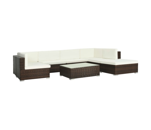 Set muebles de jardín 8 piezas y cojines ratán sintético marrón