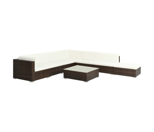 Set muebles de jardín 8 piezas y cojines ratán sintético marrón