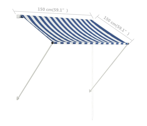 Toldo retráctil 150x150 cm azul y blanco