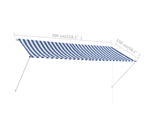 Toldo retráctil 300x150 cm azul y blanco